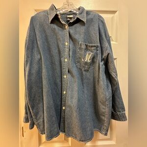 Disney Store Mickey Mouse Embroidered/Jeweled Long Sleeve Denim Shirt W Size XL